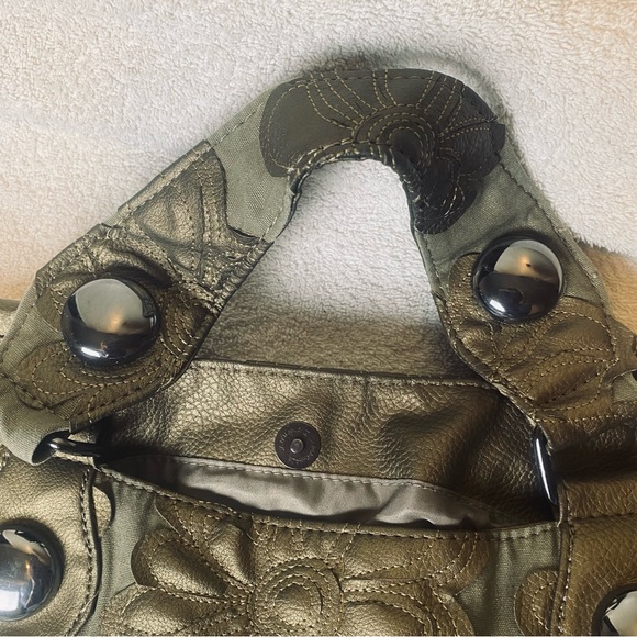 Big Buddha button snap Large Tote Bag Bronze Metallic Flowers - Picture 9 of 10